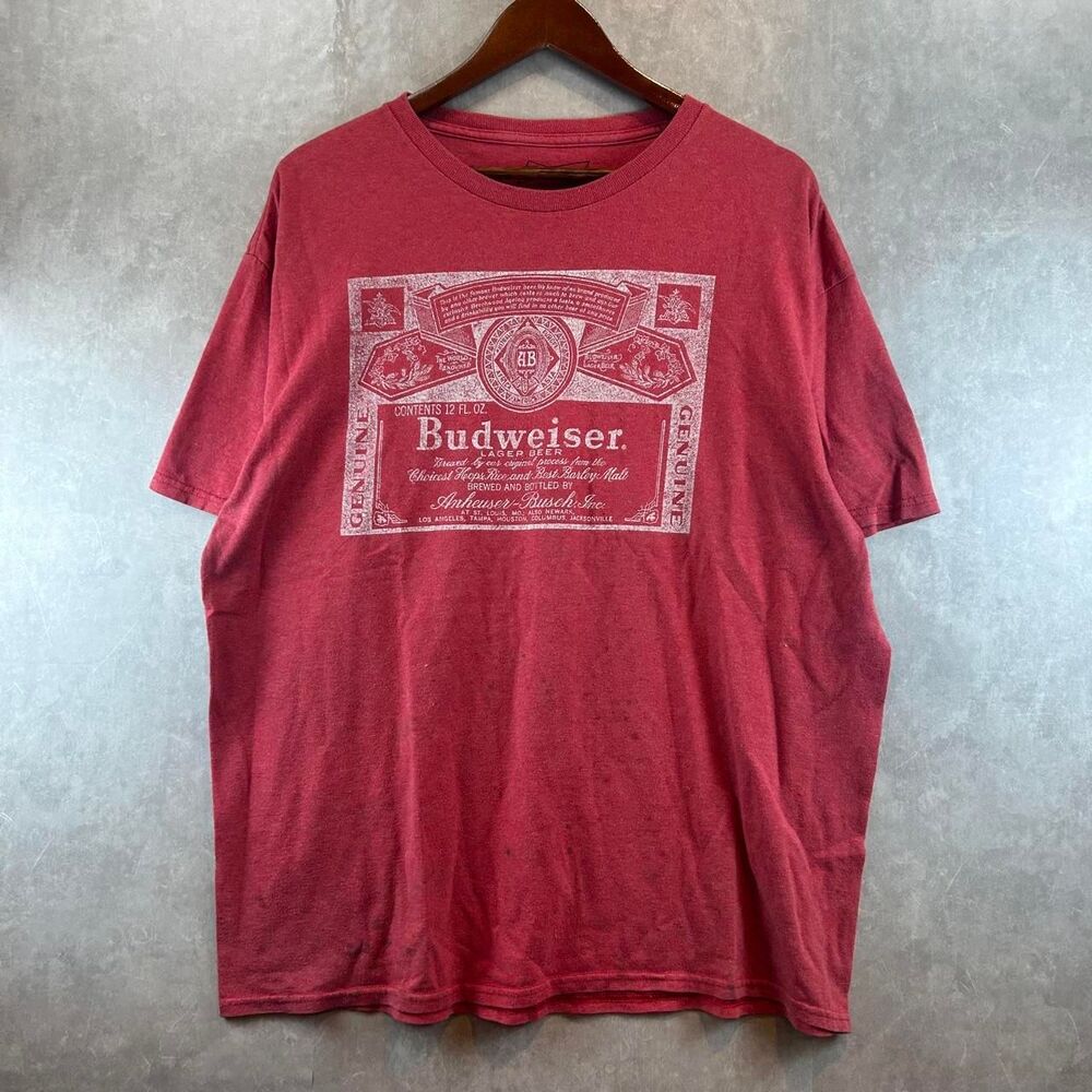 Budweiser Men's Red and Pink T-shirt